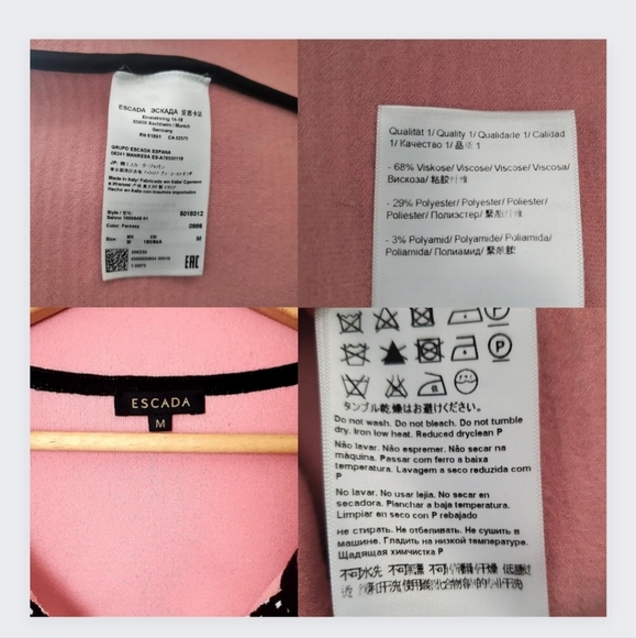 Escada Winter Fall Cardigan Medium M Square Dot Print Hidden Snaps Pink Collar - Picture 13 of 13